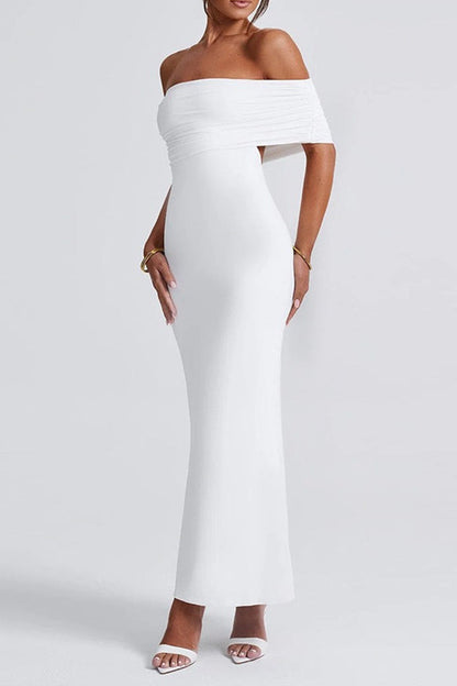 Sexy Solid Color Backless Off Shoulder One Step Skirt Dresses