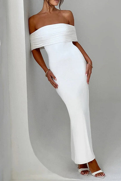 Sexy Solid Color Backless Off Shoulder One Step Skirt Dresses