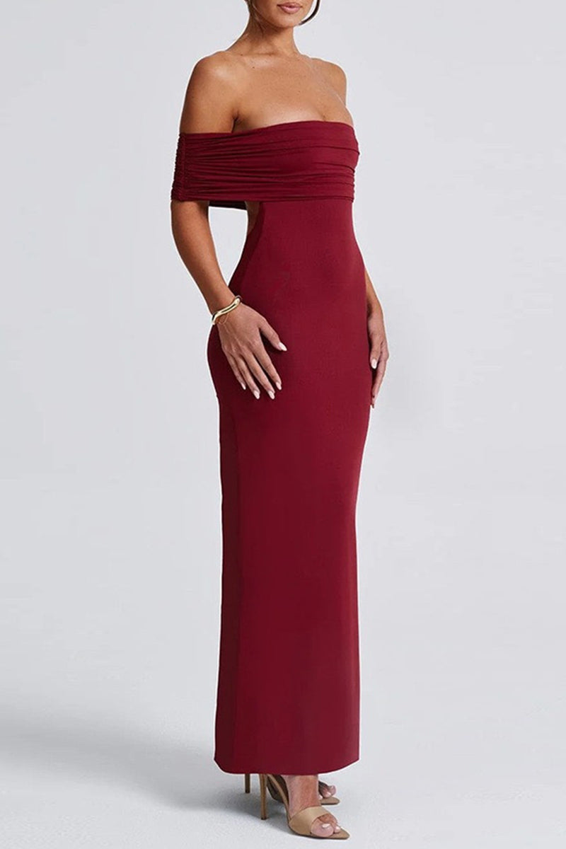 Sexy Solid Color Backless Off Shoulder One Step Skirt Dresses