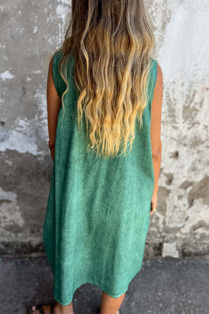 Casual Solid Color Pocket Buttons O Neck Sleeveless Dresses