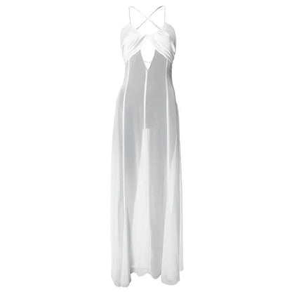 Cross back hollow out chiffon spaghetti strap cut out maxi dress