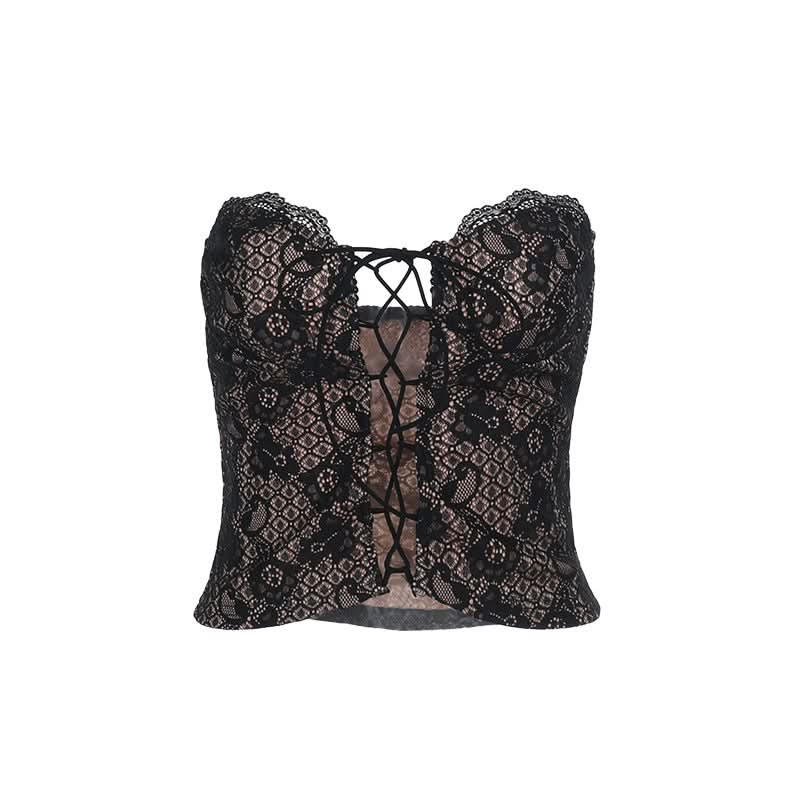 Lace up hollow out lace backless tube cut out top