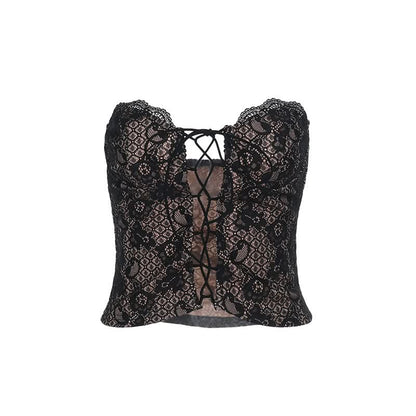 Lace up hollow out lace backless tube cut out top