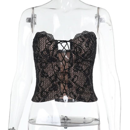 Lace up hollow out lace backless tube cut out top