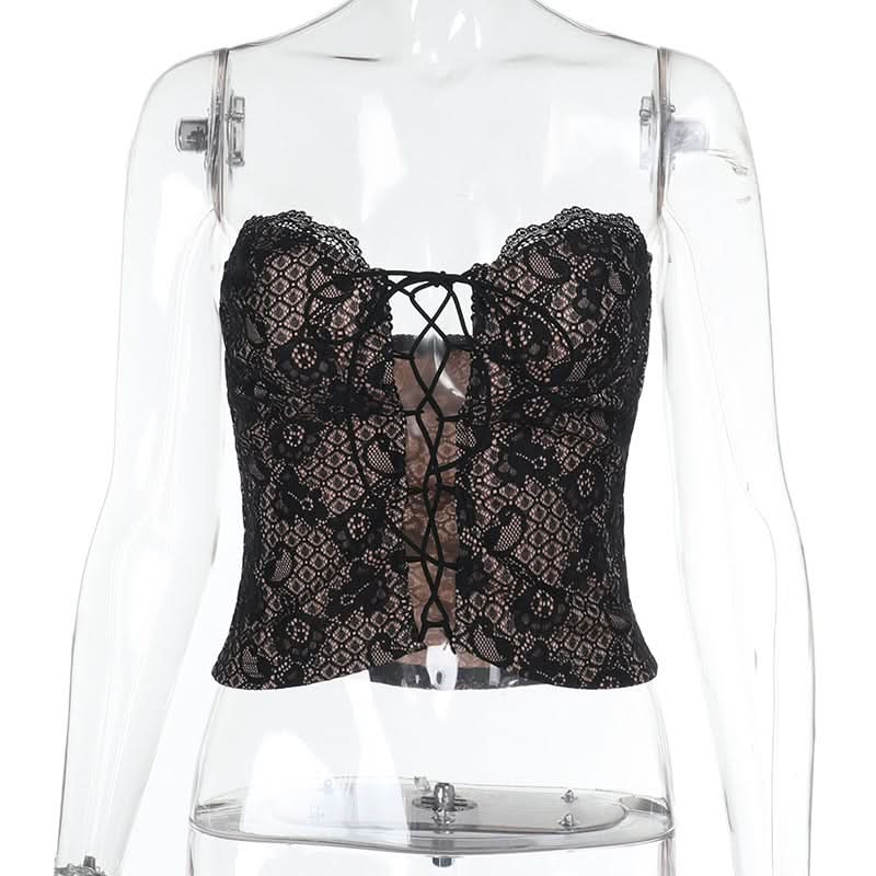 Lace up hollow out lace backless tube cut out top