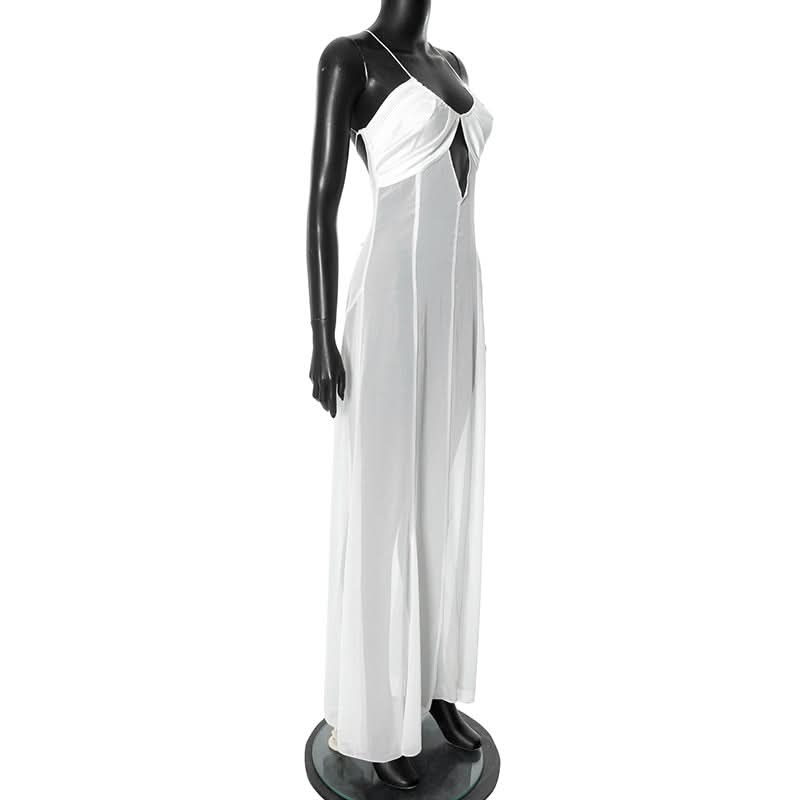 Cross back hollow out chiffon spaghetti strap cut out maxi dress