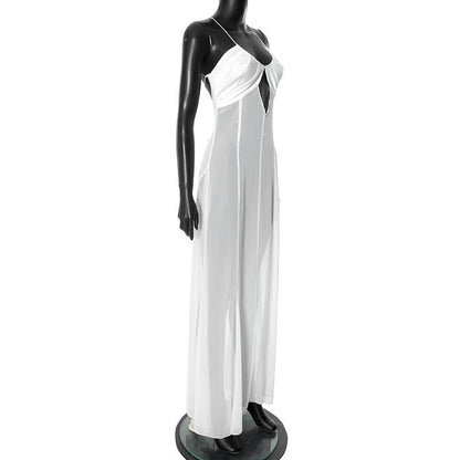 Cross back hollow out chiffon spaghetti strap cut out maxi dress