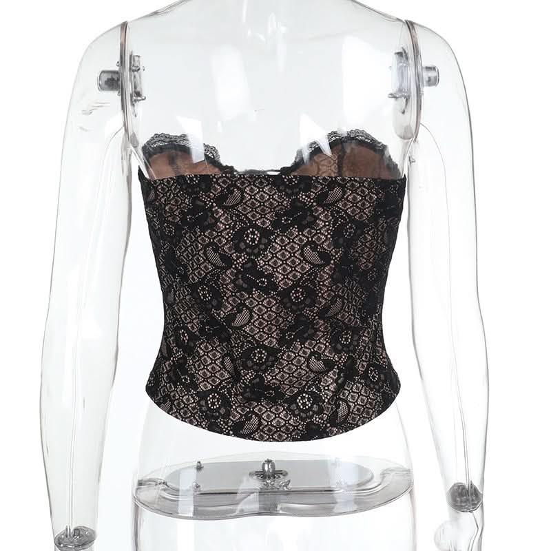 Lace up hollow out lace backless tube cut out top