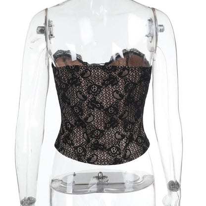 Lace up hollow out lace backless tube cut out top