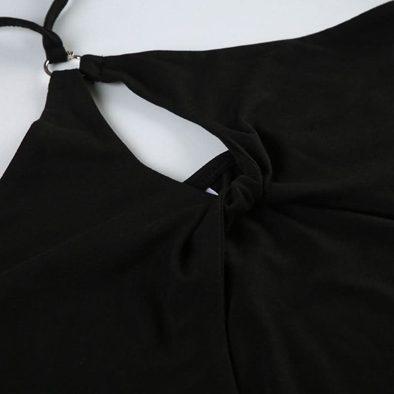 Hollow out halter self tie slit solid cut out top