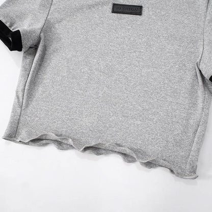 Crewneck short sleeve ruffle contrast midi skirt set