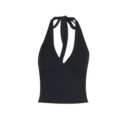 Halter self tie deep V neck backless top