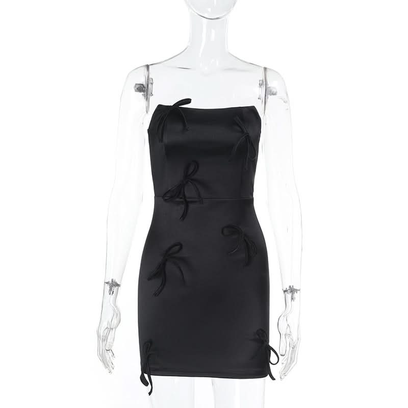 Bowknot satin zip-up backless tube mini dress