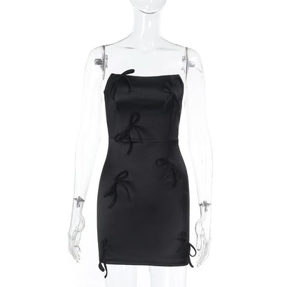 Bowknot satin zip-up backless tube mini dress