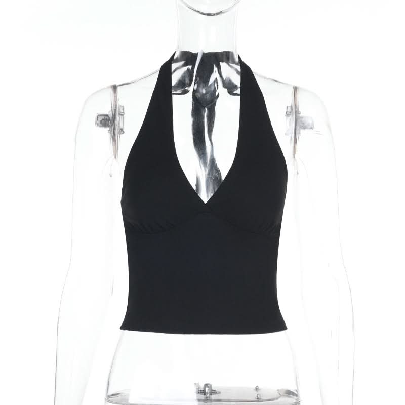 Halter self tie deep V neck backless top