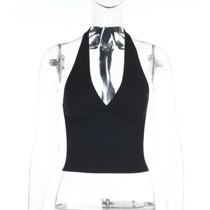 Halter self tie deep V neck backless top