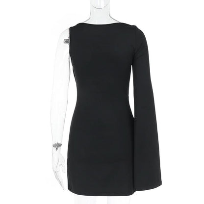 Long sleeve irregular slit hollow out cut out mini dress