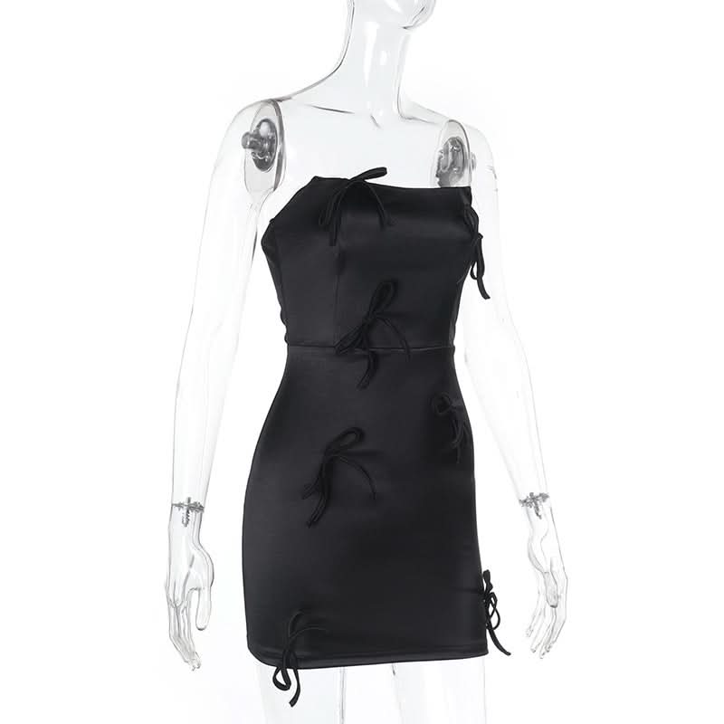 Bowknot satin zip-up backless tube mini dress