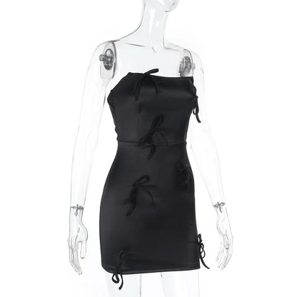 Bowknot satin zip-up backless tube mini dress