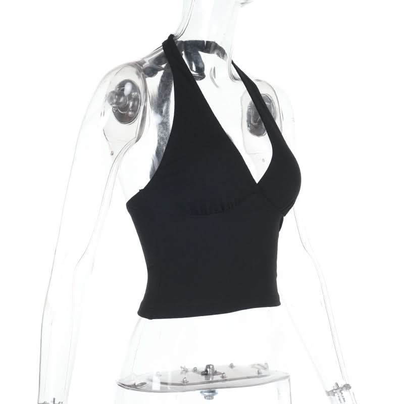 Halter self tie deep V neck backless top