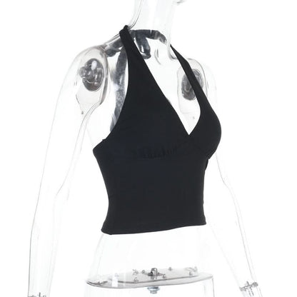 Halter self tie deep V neck backless top
