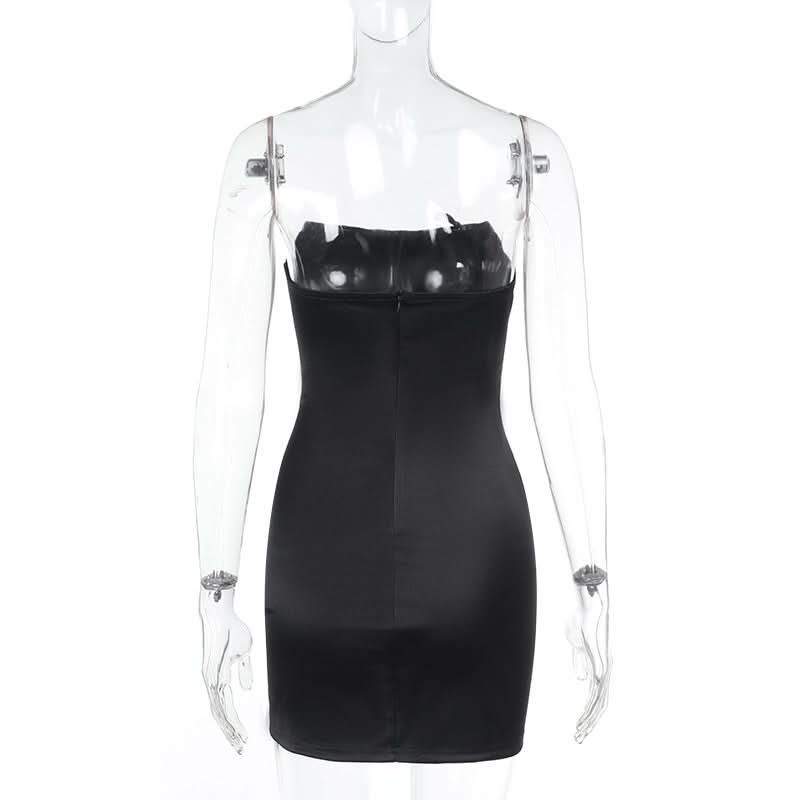 Bowknot satin zip-up backless tube mini dress