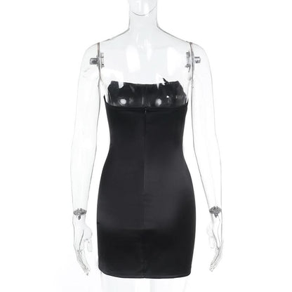 Bowknot satin zip-up backless tube mini dress