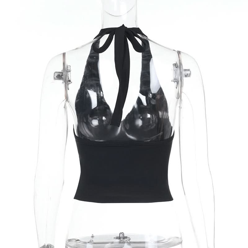 Halter self tie deep V neck backless top