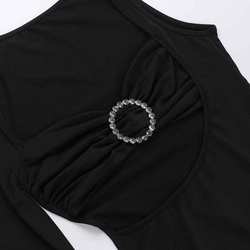 Long sleeve irregular slit hollow out cut out mini dress