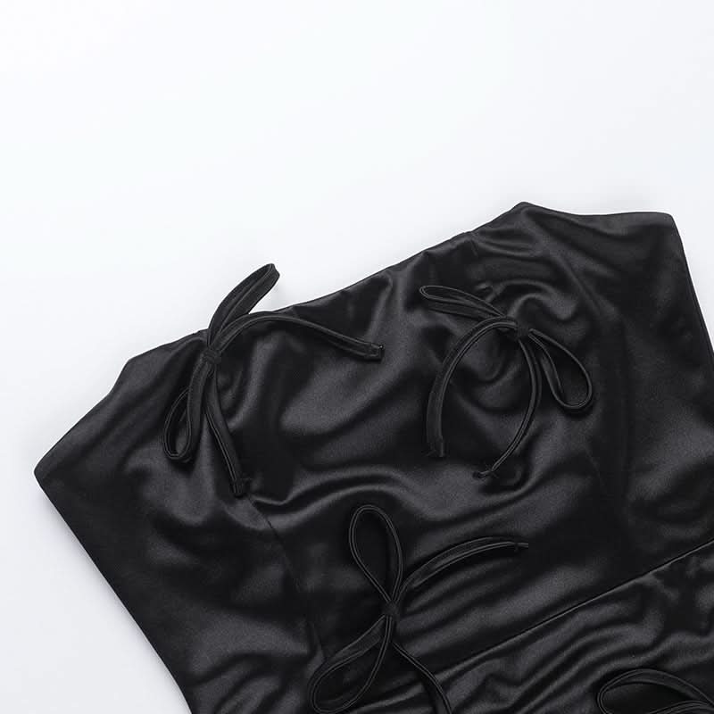 Bowknot satin zip-up backless tube mini dress