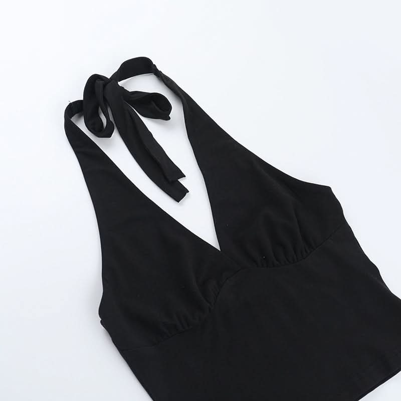 Halter self tie deep V neck backless top