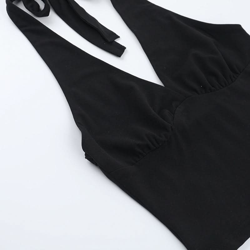 Halter self tie deep V neck backless top