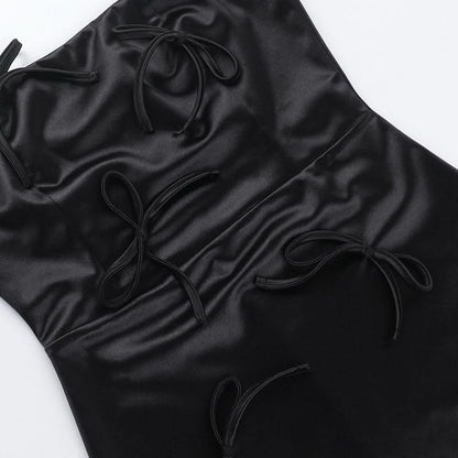 Bowknot satin zip-up backless tube mini dress