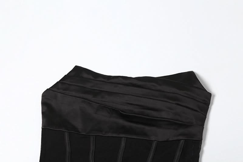 Ruched zip-up mesh corset irregular tube mini dress