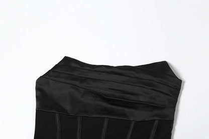 Ruched zip-up mesh corset irregular tube mini dress