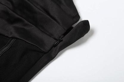 Ruched zip-up mesh corset irregular tube mini dress