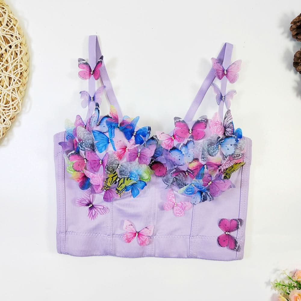 V neck butterfly applique backless cami top