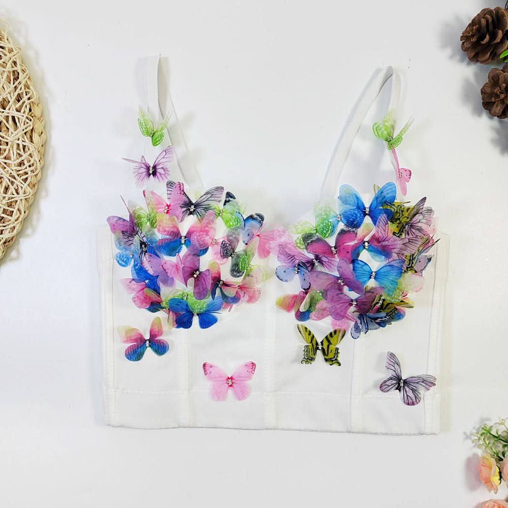 V neck butterfly applique backless cami top