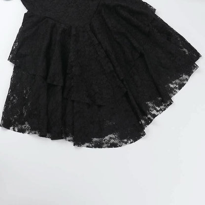 Lace hem ruched self tie backless cami mini dress