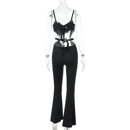 Hollow out v neck lace hem o ring cami jumpsuit
