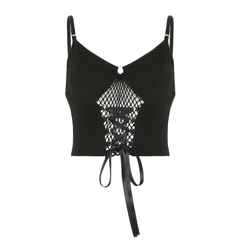 Hollow out lace up v neck corset cami cut out top