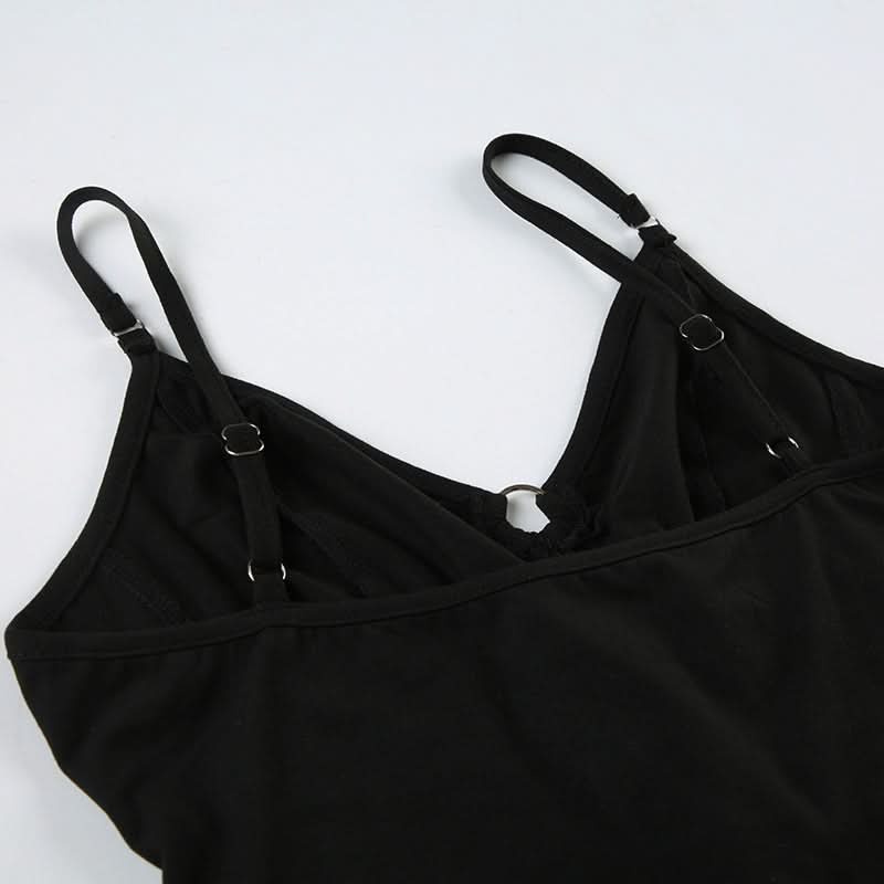 Hollow out lace up v neck corset cami cut out top