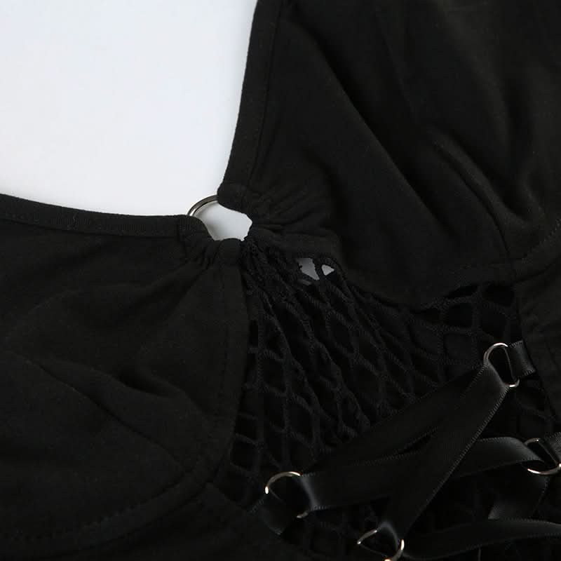 Hollow out lace up v neck corset cami cut out top