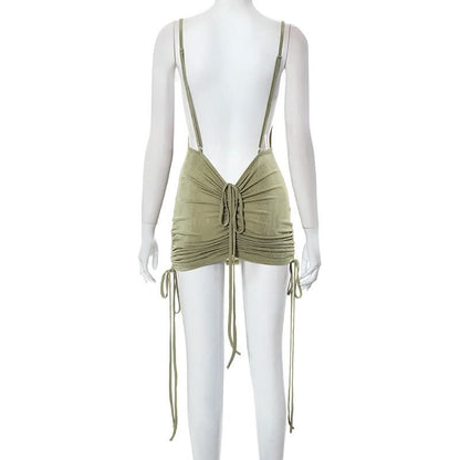 Cowl neck drawstring ruched cami mini dress