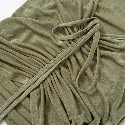 Cowl neck drawstring ruched cami mini dress