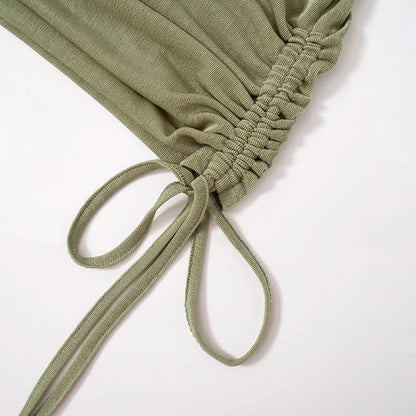Cowl neck drawstring ruched cami mini dress