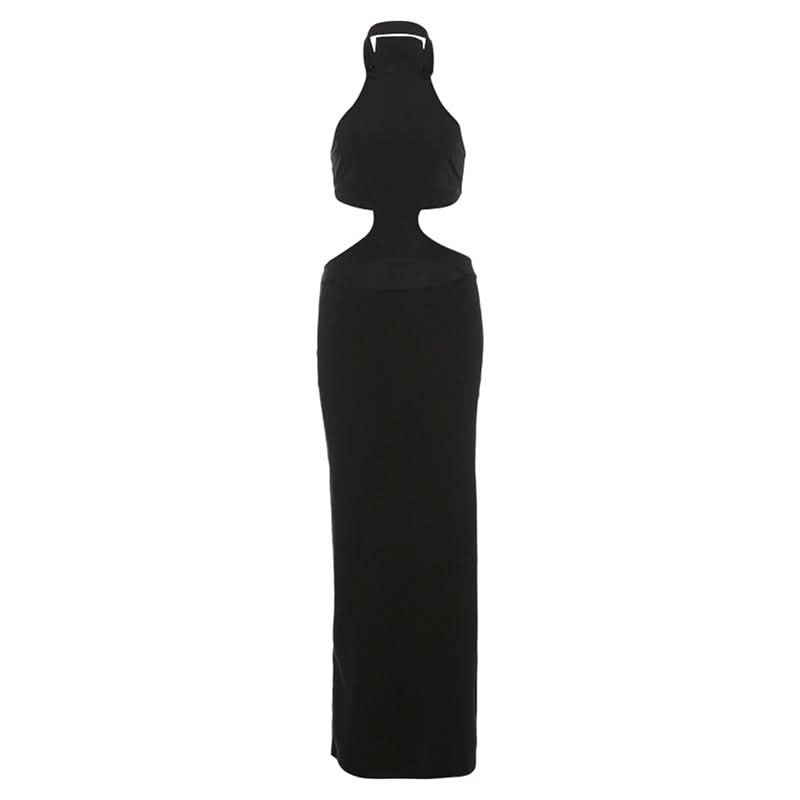 Halter hollow out solid cut out maxi dress