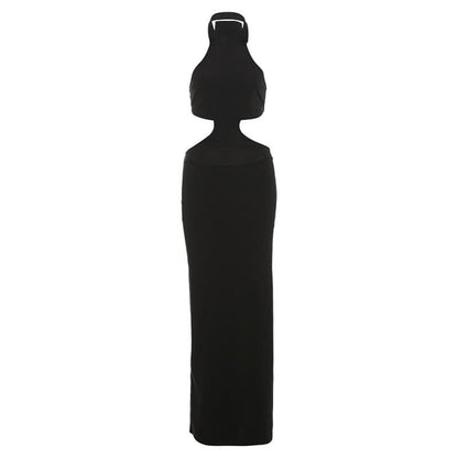 Halter hollow out solid cut out maxi dress