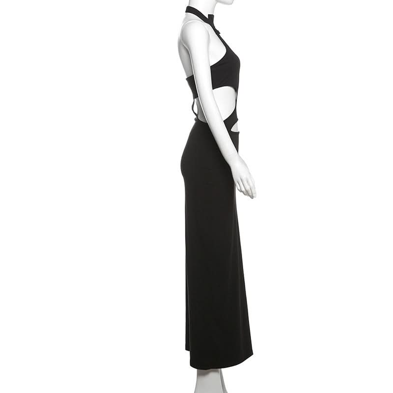 Halter hollow out solid cut out maxi dress