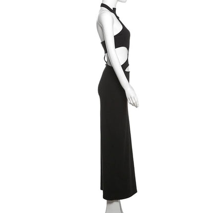 Halter hollow out solid cut out maxi dress